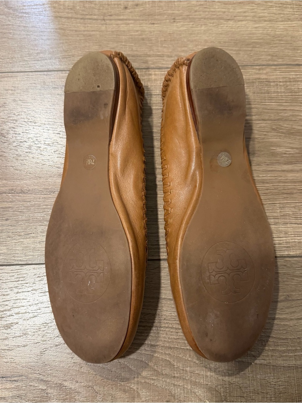 Tory Burch Tan Leather Logo Whipstitch Ballet Flats, women 7.5 - Picture 7 of 10